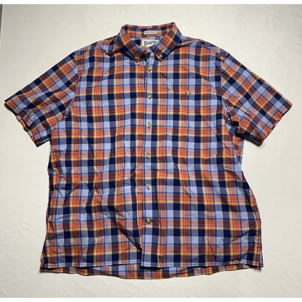 Duluth Trading Co Untucked Plaid Short Sleeve Button Down Shirt XL Relaxed Fit